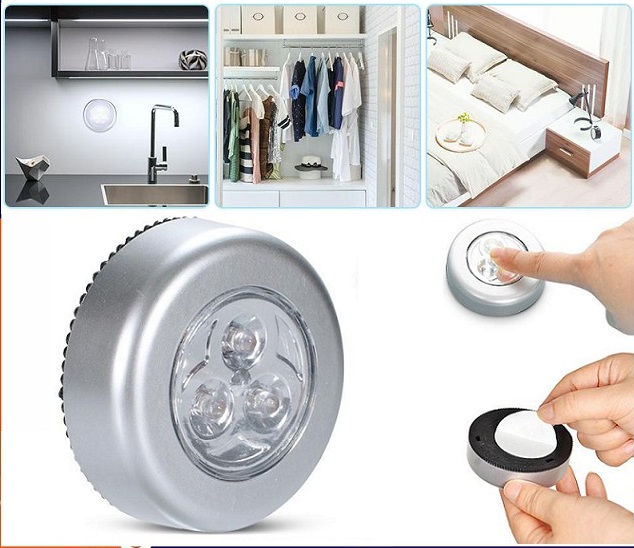 Bóng Đèn Led Dán Tường 3 Bóng Tròn Dùng Pin AAA - Bóng Đèn Led Chạm Cảm Ứng Bóng Đèn Cảm Ứng Tủ Quần Áo Cầu Thang Dán Tường