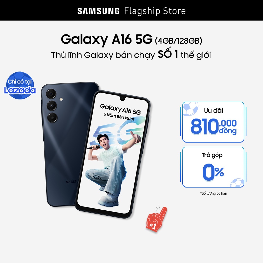 Điện thoại Samsung Galaxy A16 5G (4-128GB), màn hình Super AMOLED 6.7", kháng bụi nước IP54, bền mượt 6 năm