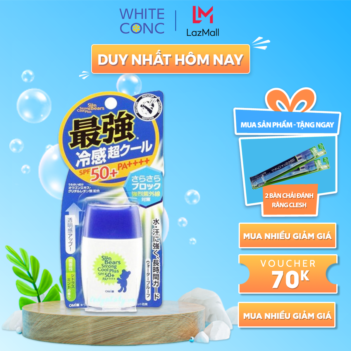 Kem chống nắng omi sun bears lành tính spf50+ 30g nhật bản