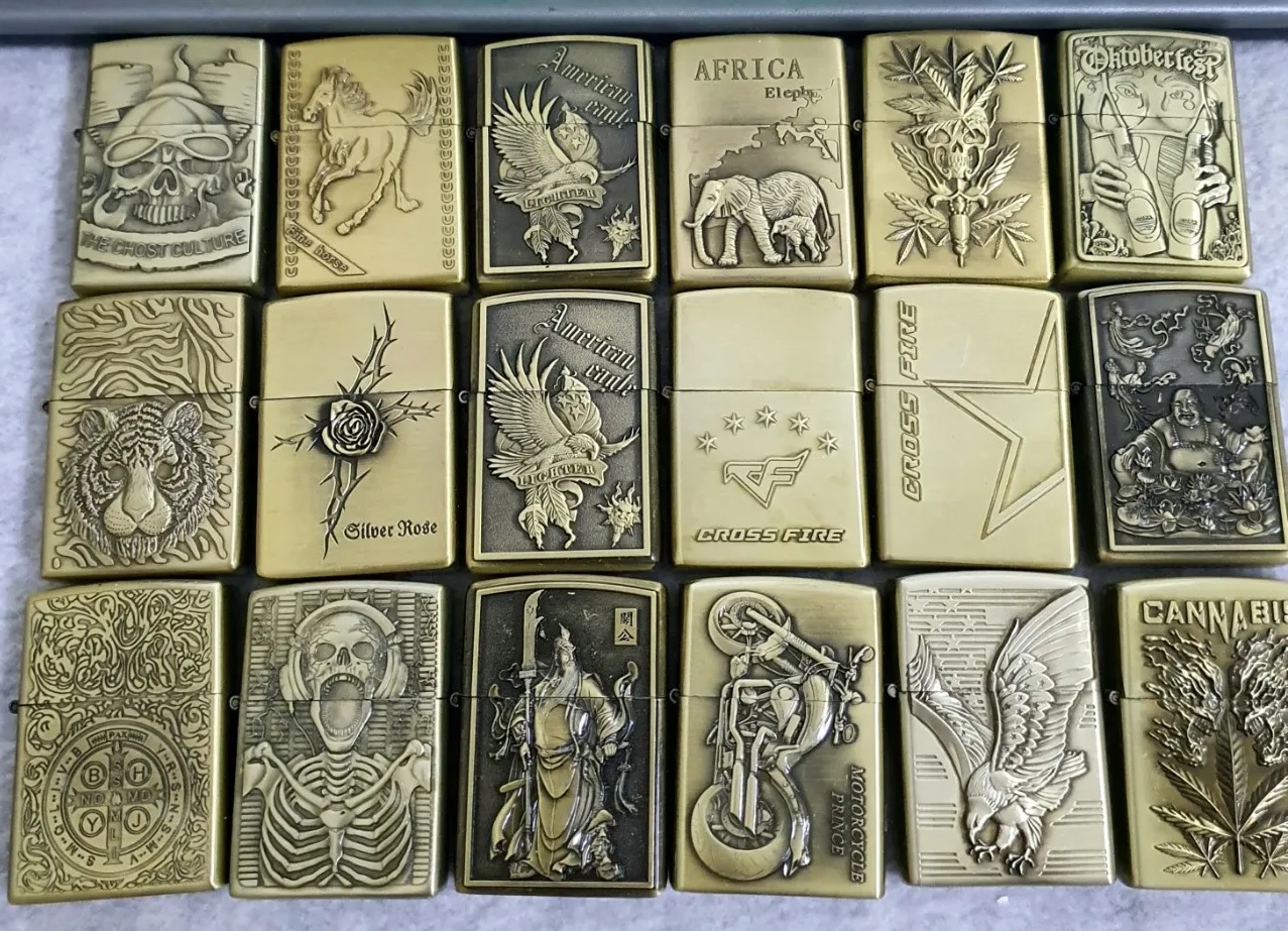 Bật lửa xăng đá zippo sưu tầm vàng đồng