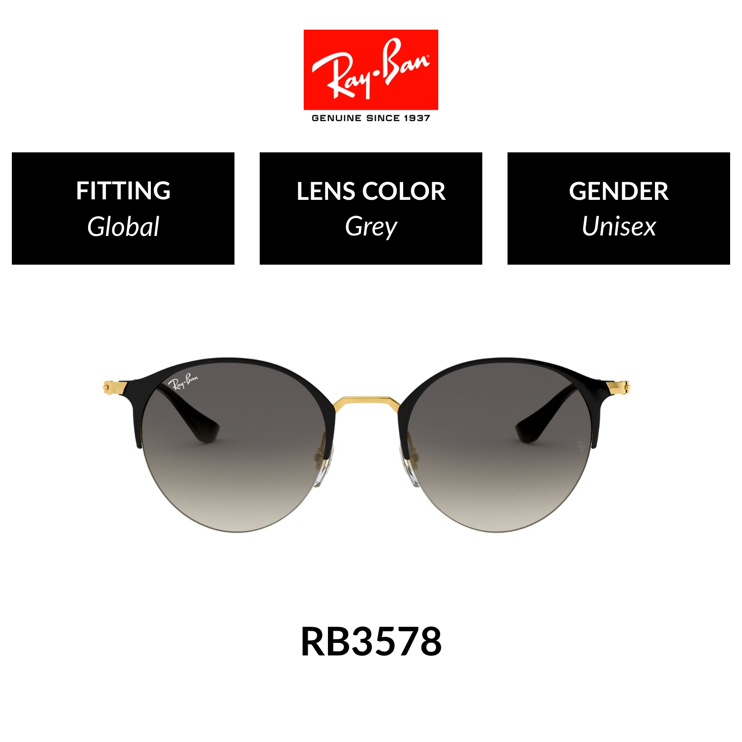 Mắt kính ray-ban - rb3578 187/11 - kính mát size 50