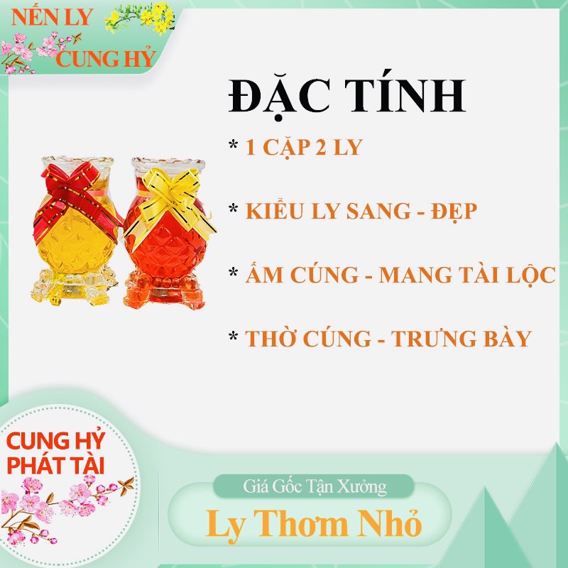 Đèn Cầy Ly Trái Thơm Nhỏ Cao 9cm Cặp 2 Ly [1 Ly Hơn 28 Tiếng] Vàng Đỏ Sang Trọng Nến Ly Cung Hỷ