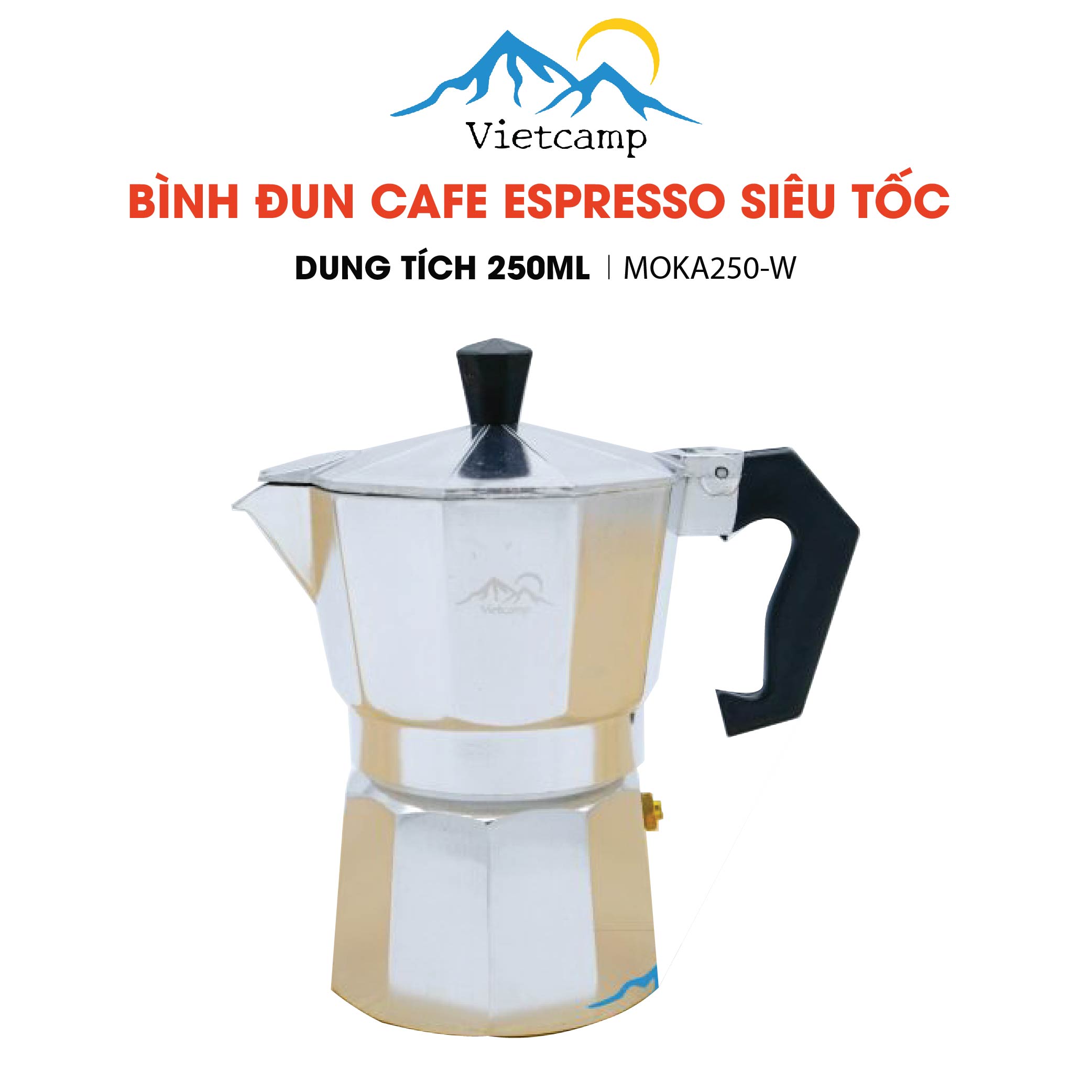 Bình đun cafe Espresso siêu tốc Moka Pot - 250 ml nước - 20 gram cafe - Màu bạc - Chất liệu nhôm - Pha được 8 shot