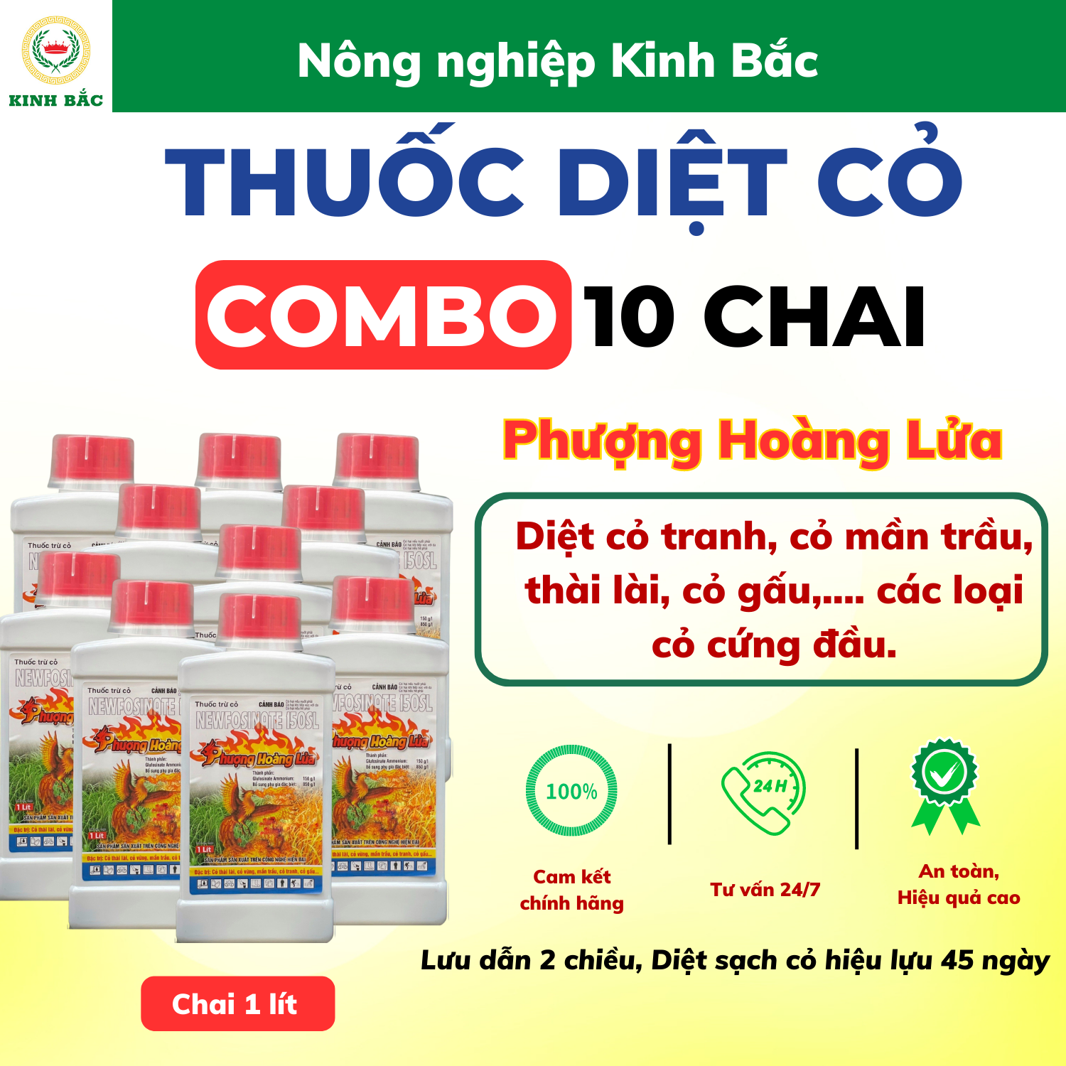 10 chai thuốc trừ cỏ phượng hoàng lửa, chai 1 lít newfosinate 150sl