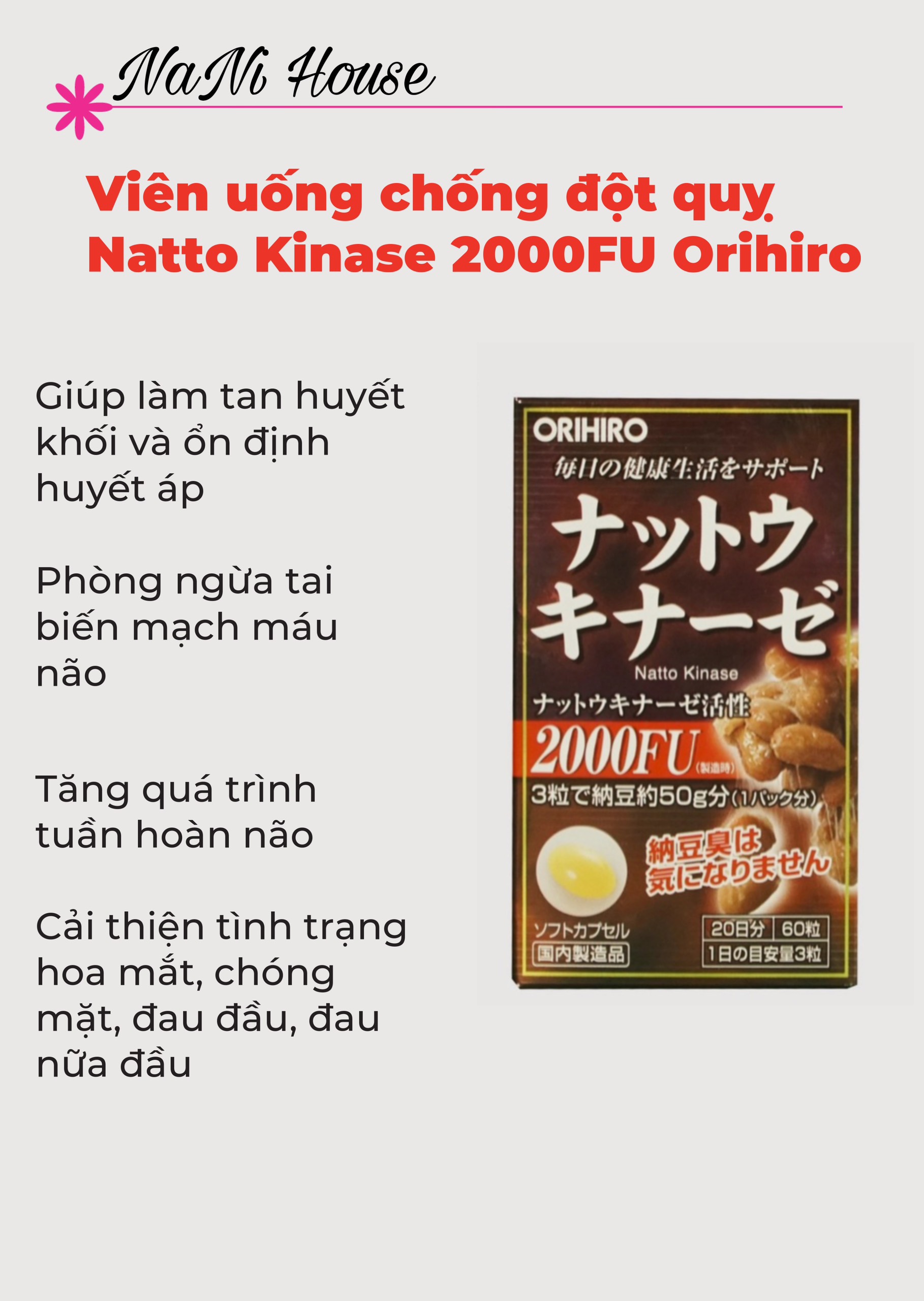 Viên uống chống đột quỵ Natto Kinase 2000FU Orihiro