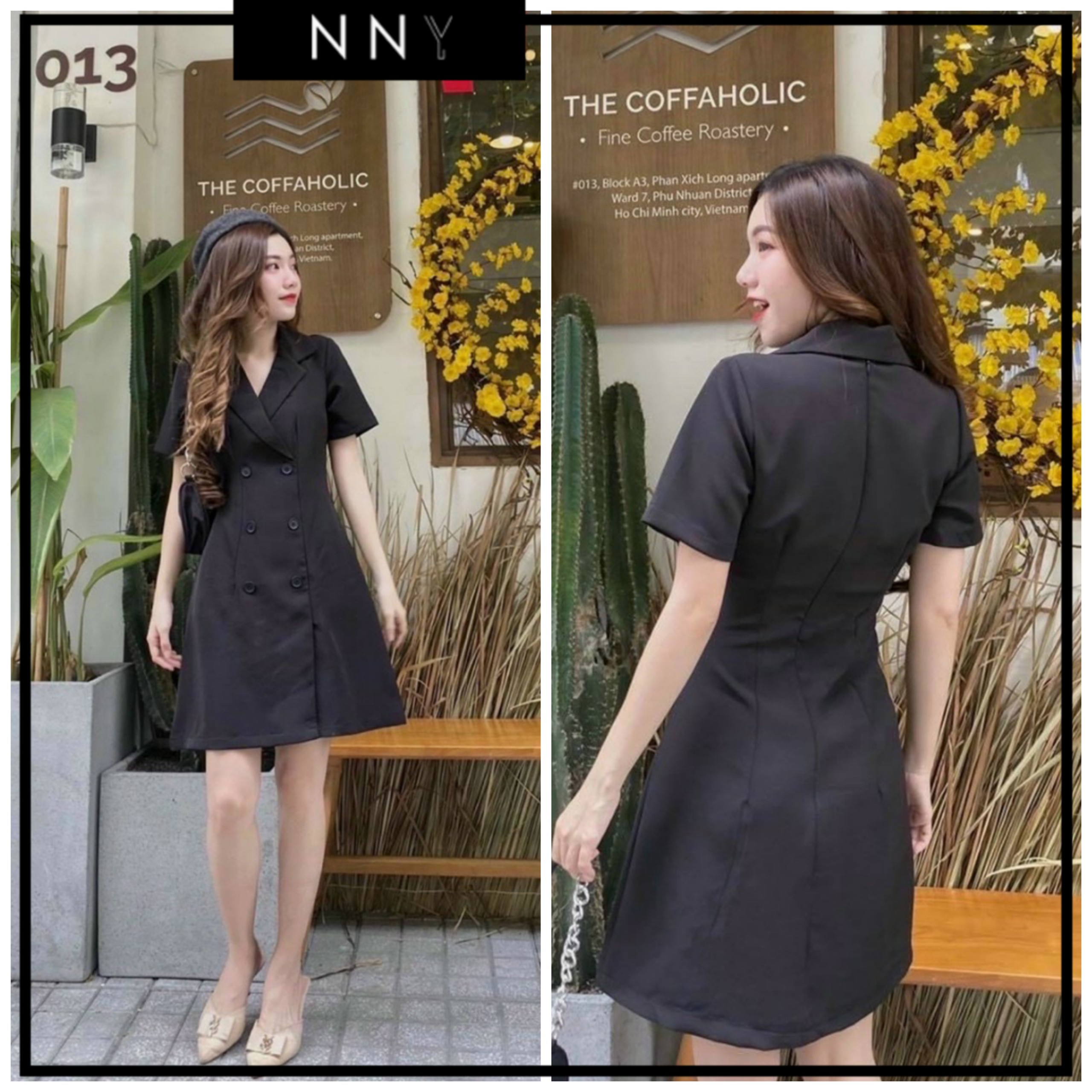 Váy đen cổ vest cổ điển thanh lịch - V048