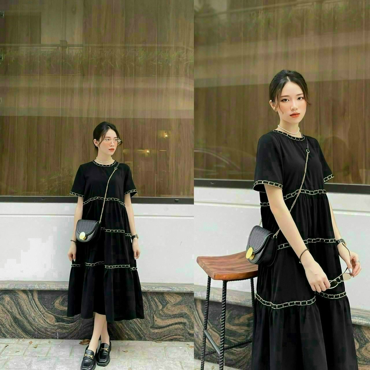 Đầm babydoll nhiều tầng mắt xích, đầm bầu, váy bầu, váy suông freesize v025