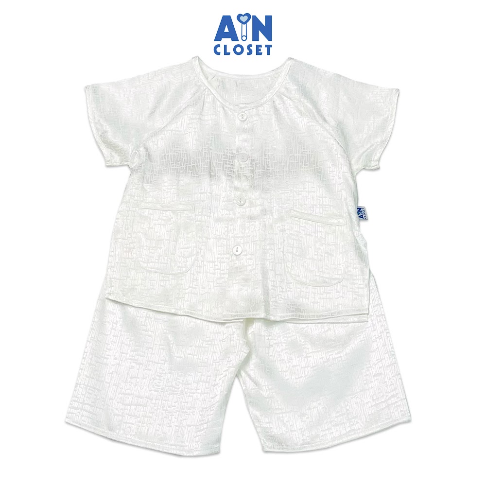 Bộ quần áo bà ba lửng unisex cho bé hoa văn gấm trắng - aicdbtstk1ec - ain closet