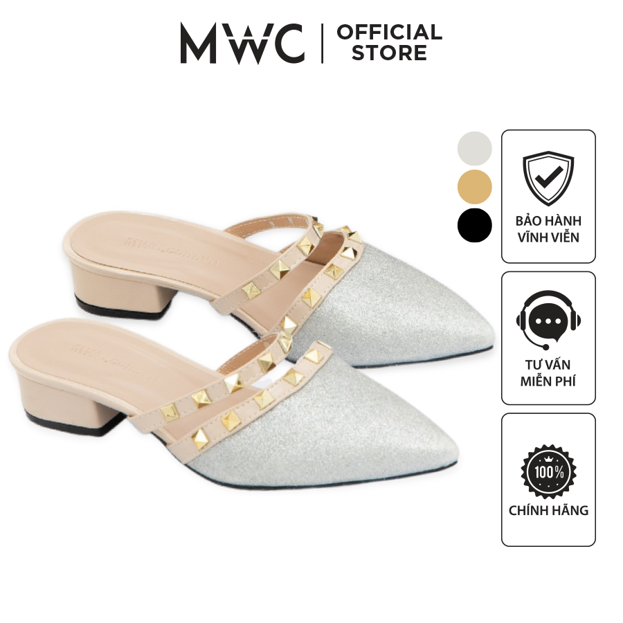Sục cao gót nữ mwc- sục cao gót bít mũi- sục cao gót đính đinh - sục đế vuông 3cm nucg-3934
