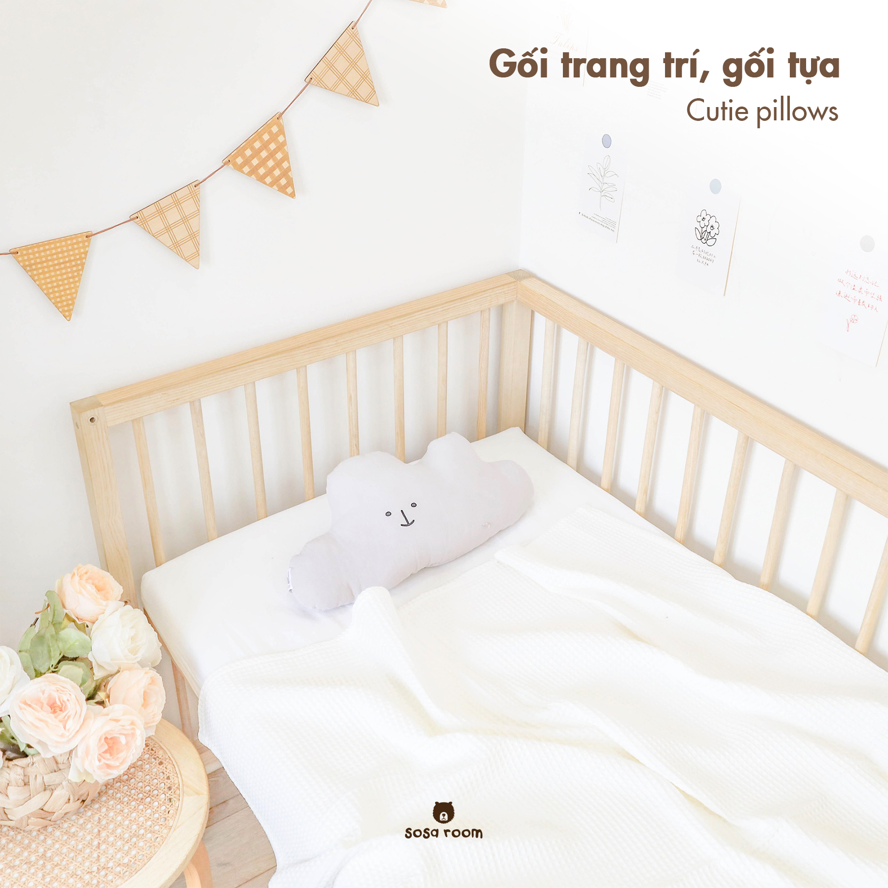 Gối trang trí decor phòng bé, gối ôm, gối decor giường cũi, sofa