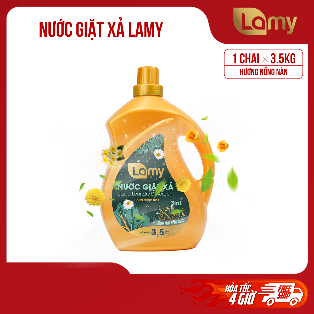 [LAMY OFFICIAL]_Nước giặt xả 3in1 Lamy can 3,5kg hương nước hoa Nồng Nàn làm sạch nhanh thơm lâu quần áo