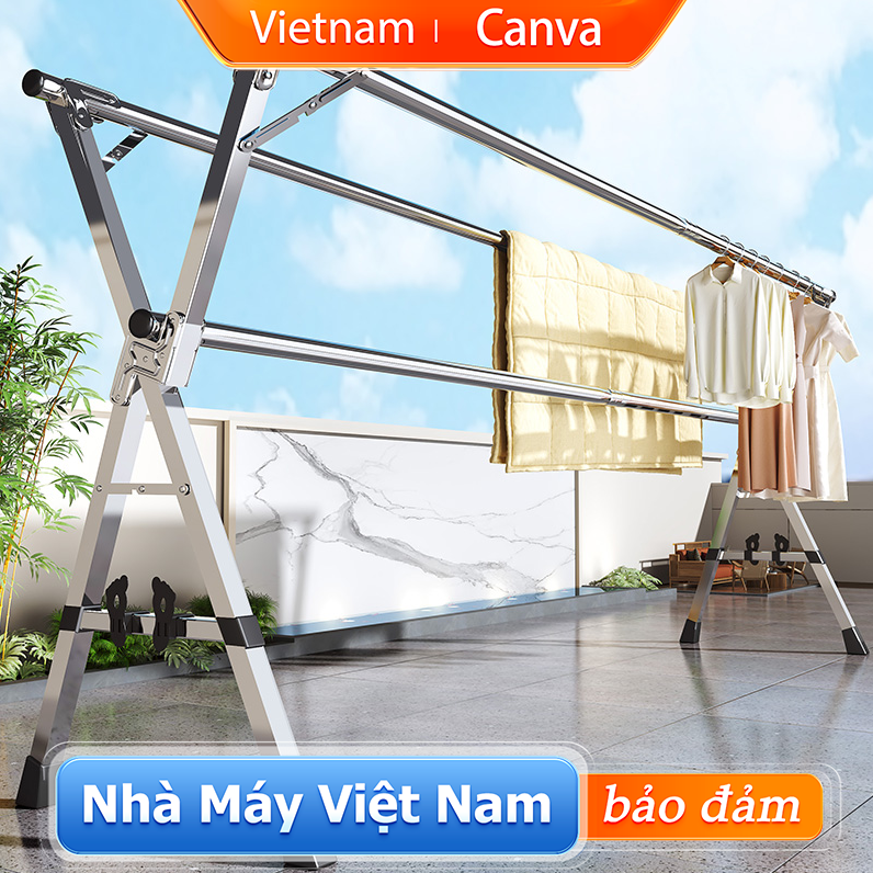 CANVA Sào phơi đồ inox Giá phơi quần áo Gấp gọn Cây treo quần áo Giá treo đồ Cao cấp Cây phơi đồ