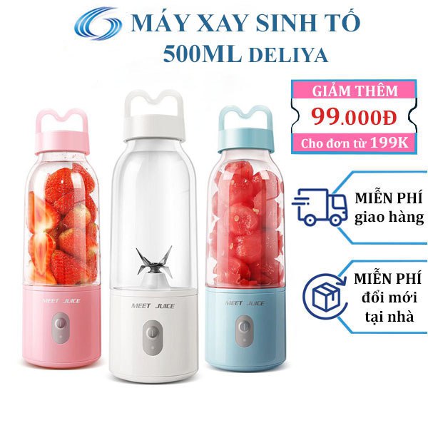 Máy xay sinh tố cầm tay Meet Juice 500ml mini, máy xay cầm tay đa năng ,xay đá viên,xay hoa quả các loại - DELIYA