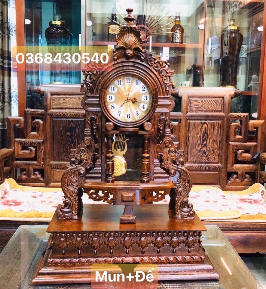 [ XẢ LỖ ] Đồng Hồ Quả Lắc Gỗ Mun Đuôi Công Cả Đế [ Gỗ Mun 100%_Hàng loại 1]