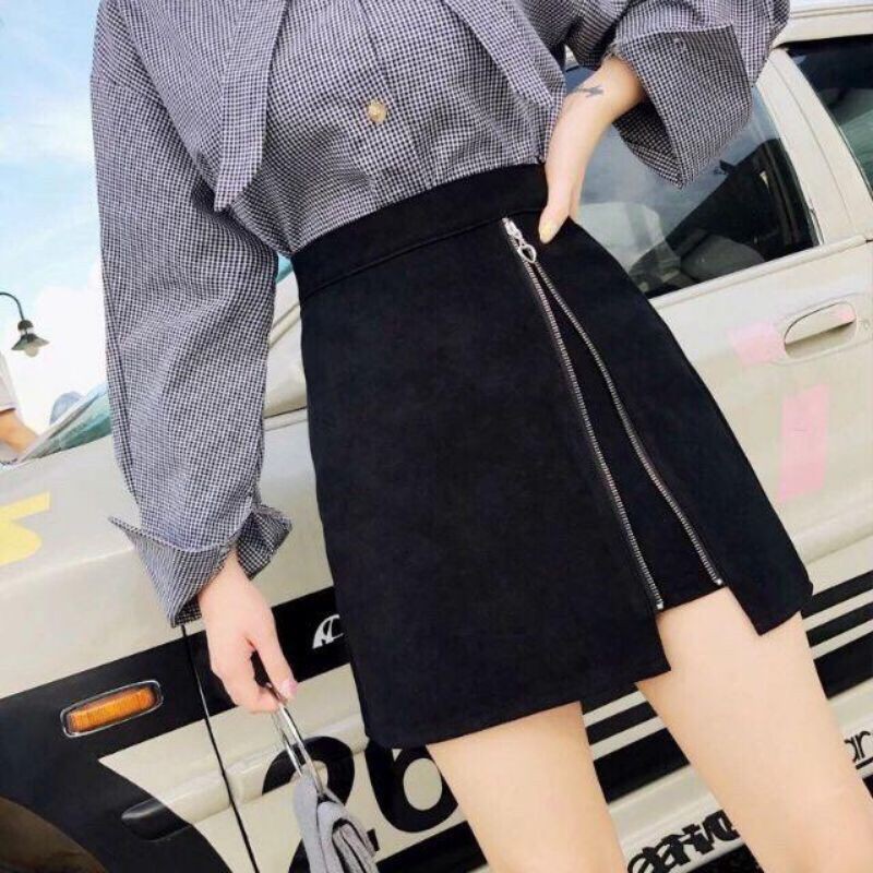 Chân váy kaki nữ khoá kéo