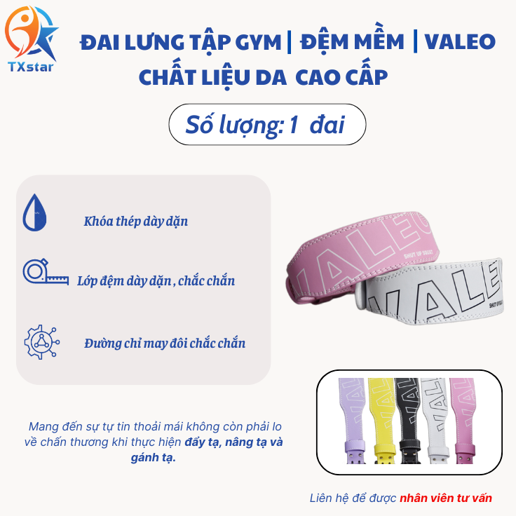Đai lưng tập gym da Valeo có đệm mềm luyện tập thể thao tập Squat tập tạ