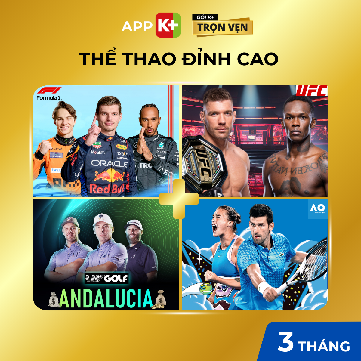 APP K+ Gói Trọn Vẹn 03 tháng - Xem Ngoại hạng Anh, Golf, Tennis, UFC, F1 & giải trí đỉnh cao