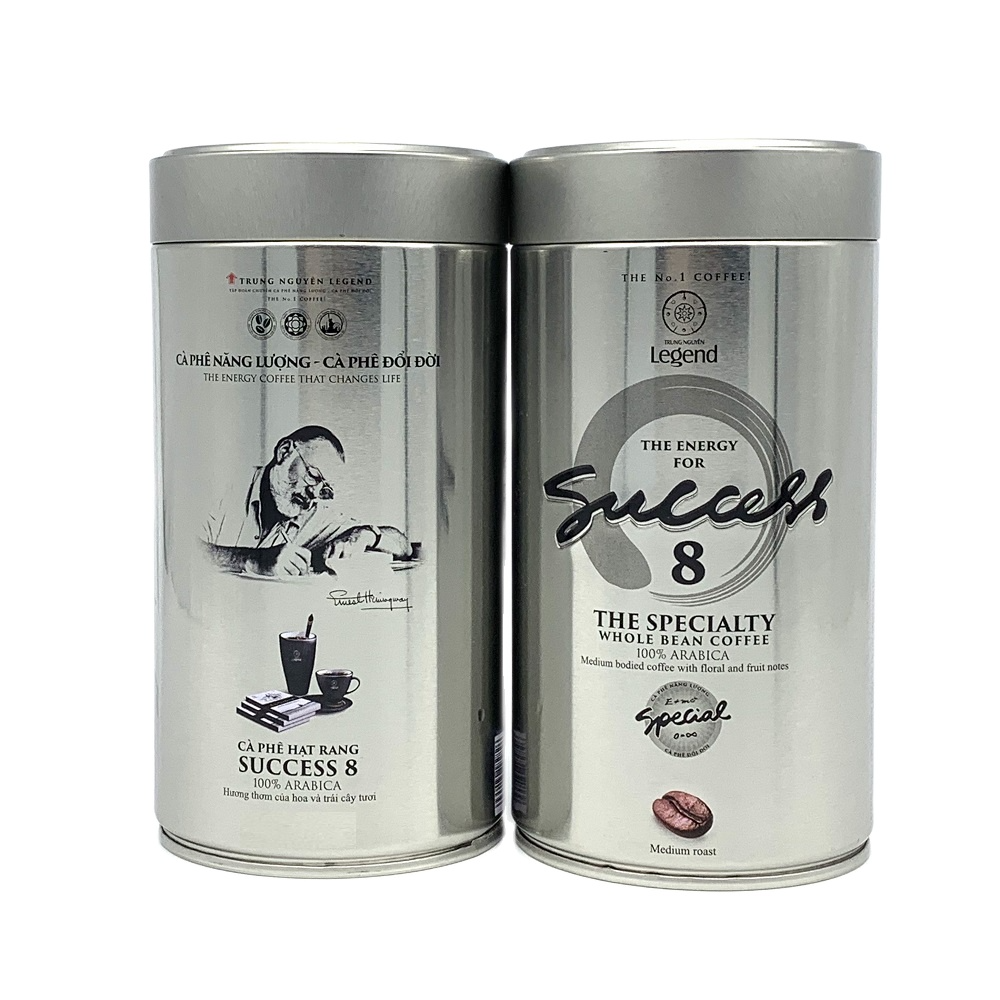 ( COMBO 2 LON THIẾC) Cà phê hạt Trung Nguyên Success 8 - Cà phê hạt Mộc cao cấp Arabica Trung Nguyên( 340gam)