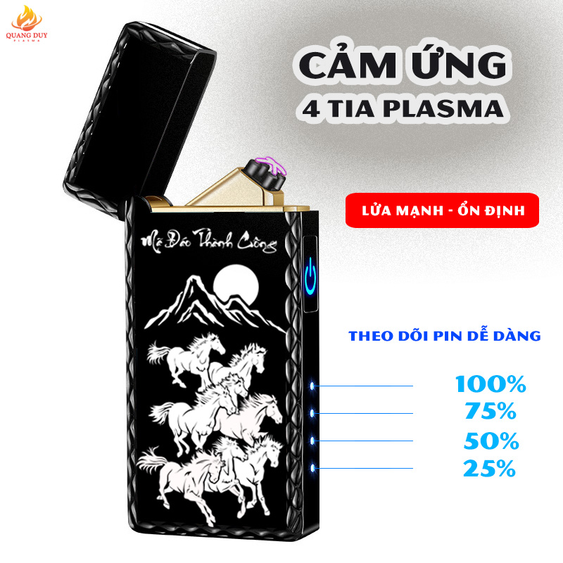 Bật lửa cảm ứng, hộp quẹt điện plasma 4 tia sạc pin tiện lợi