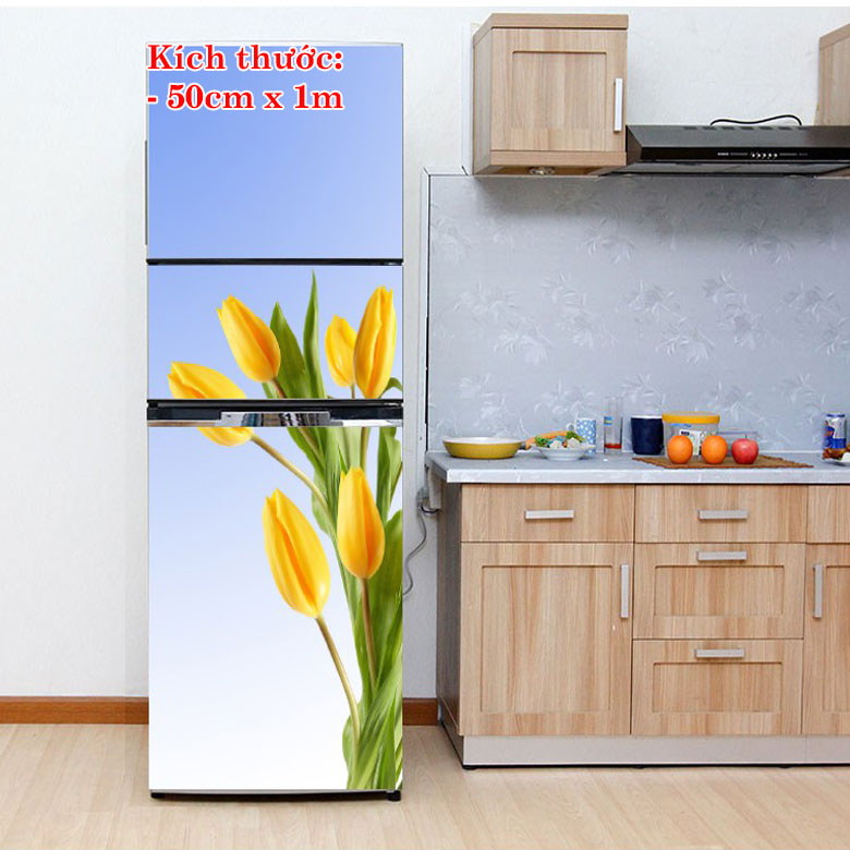 [HCM]Decal dán trang trí tủ lạnh mẫu hoa tulip 1