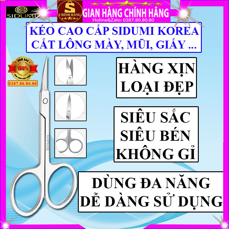 Kéo cắt mi giả kéo cắt lông mi loại tốt chính hãng Sidumi hàn quốc kéo cắt lông mũi cắt tỉa lông mày cắt da chết cắc giấy mini inox loại đẹp xịn cao cấp - Shopping vip