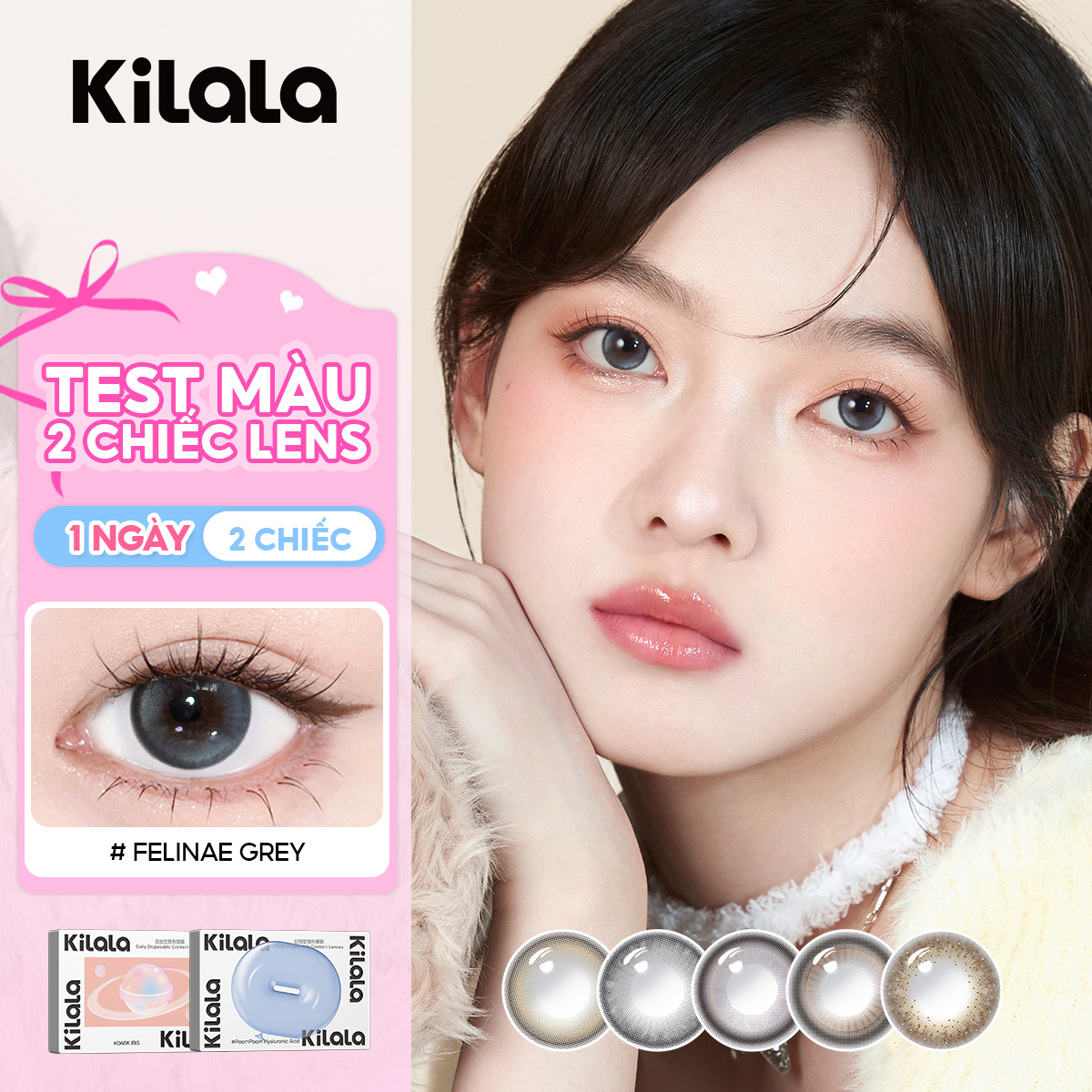 Kilala Kính áp tròng màu 1 ngày kính áp tròng Độ cận xám lens nâu Felinae Grey/Orange Brown/Ice Peach Grey Kính áp tròng xám có độ (0-8) 2 chiếc
