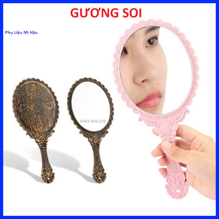 Gương hoàng cung cầm tay soi mi ,trang điểm,gương công chúa,gương soi mi,gương nha khoa, kiếng soi chân mi_phụ liệu mi hậu