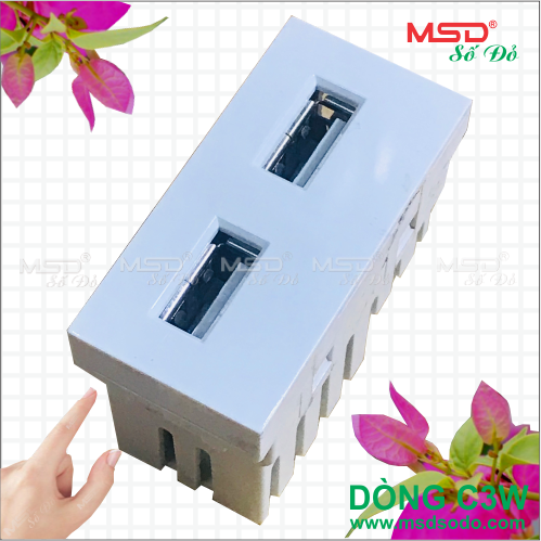 HẠT USB 2.1A 5VDC ÂM TƯỜNG- DÒNG C3 MÀU TRẮNG TUYẾT