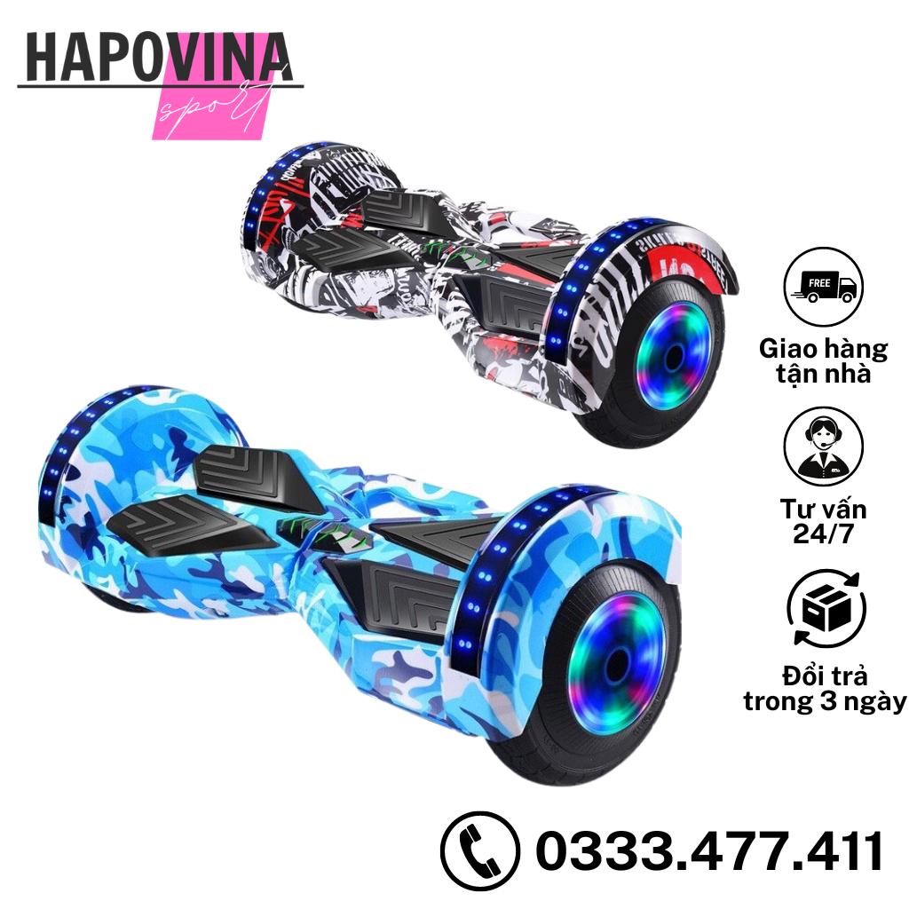 Xe điện cân bằng cao cấp dành cho người lớn và trẻ em cỡ lớn 8 inch, xe điện tự cân bằng có blutooth, loa, đèn led