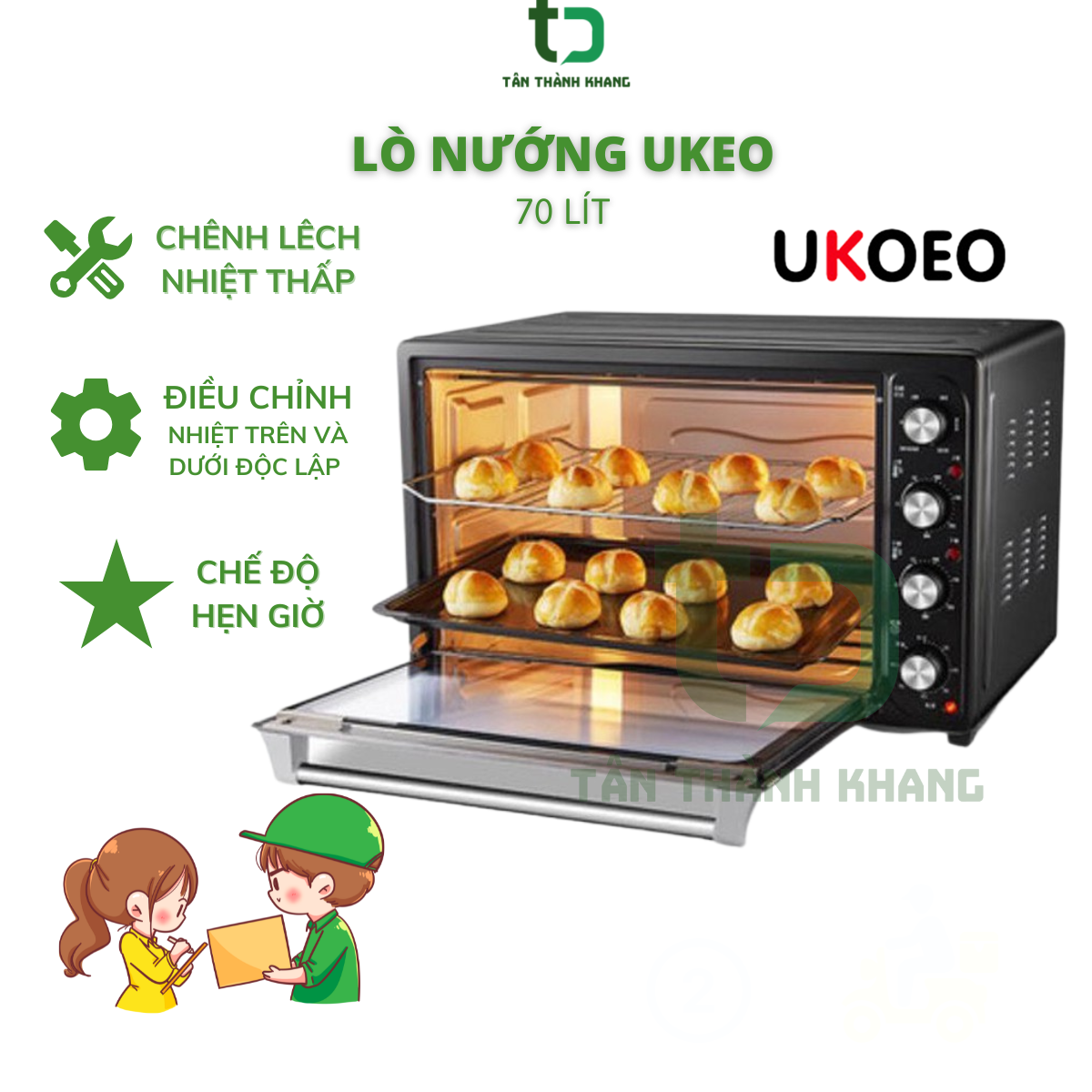 Lò nướng UKOEO 70 Lít - Hàng Chính Hãng - Lò nướng gia đình, nướng bánh, nướng gà, đa năng tiện lợi