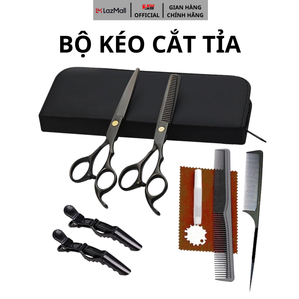 Bộ kéo cắt tóc, Bộ kéo cắt tỉa tóc sơn đen, Kéo cắt và kéo tỉa tóc cao cấp, chuyên nghiệp