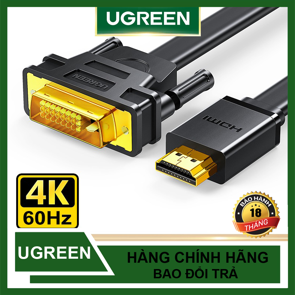Cáp Chuyển HDMI ra DVI (hai chiều ) UGREEN HD106 Cao Cấp hỗ trợ Full-HD 1080p Chính Hãng