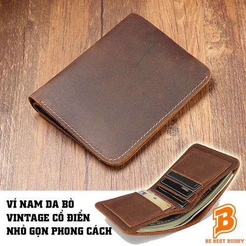 Bóp ví nam da bò thật vintage ví da bò nguyên miếng ví đứng