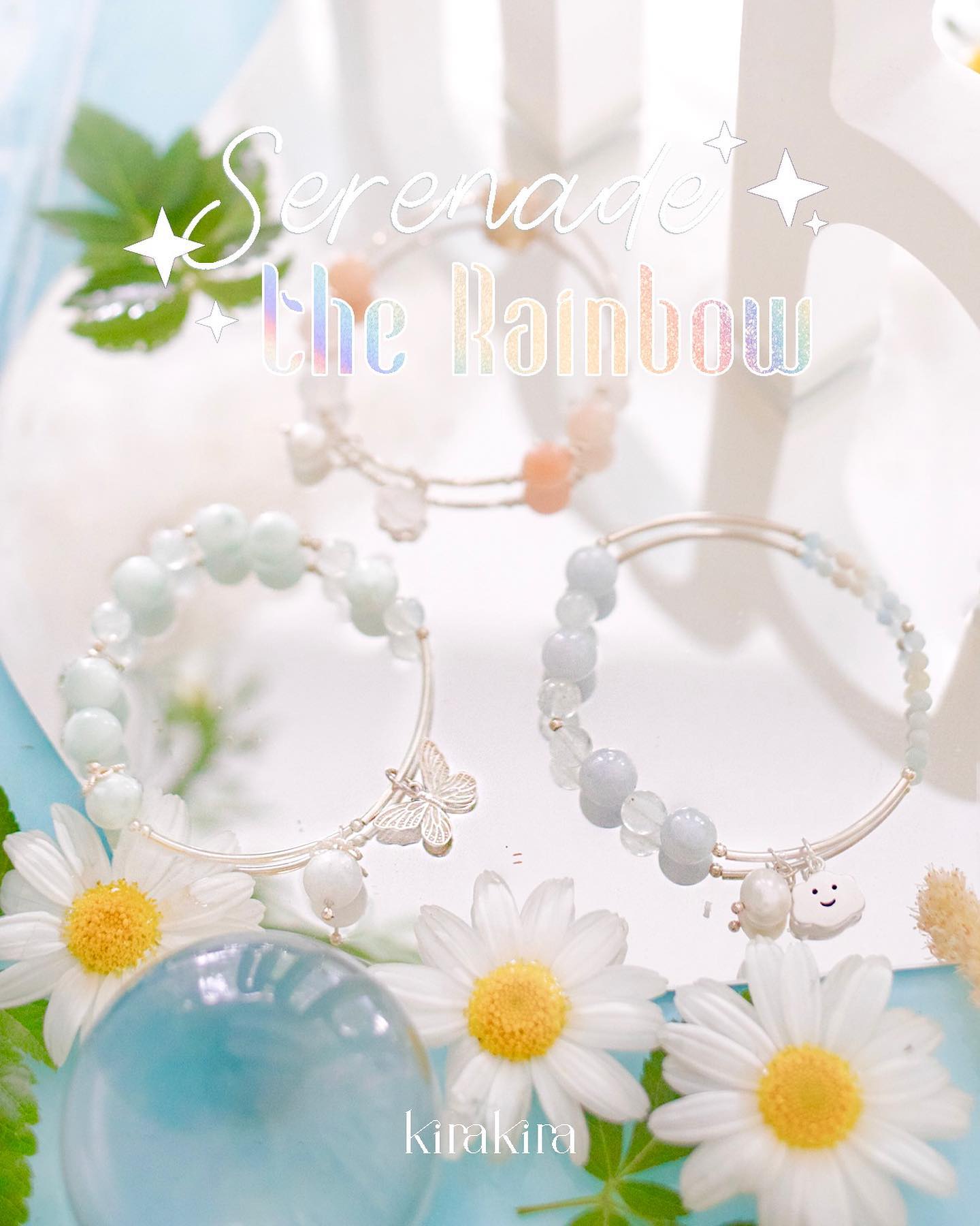 Vòng tay đá Aquamarine - Đá Morganite xanh biển charm đám mây đáng yêu Petrichor Bạc 925