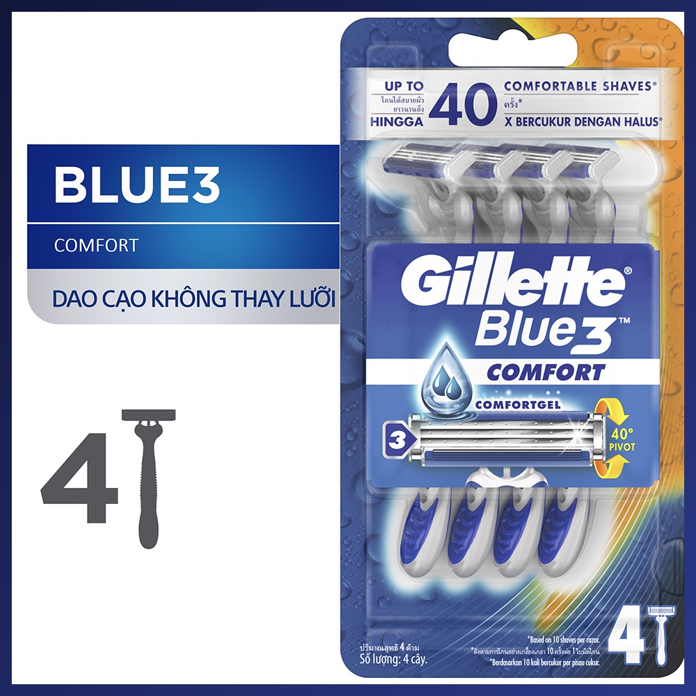 Dao Cạo Râu Gillette Blue 3 Comfort / Cool cao cấp sắc bén bền bỉ, cạo ôm sát thoải mãi, tuyệt đối an toàn cho da - IEG003211031