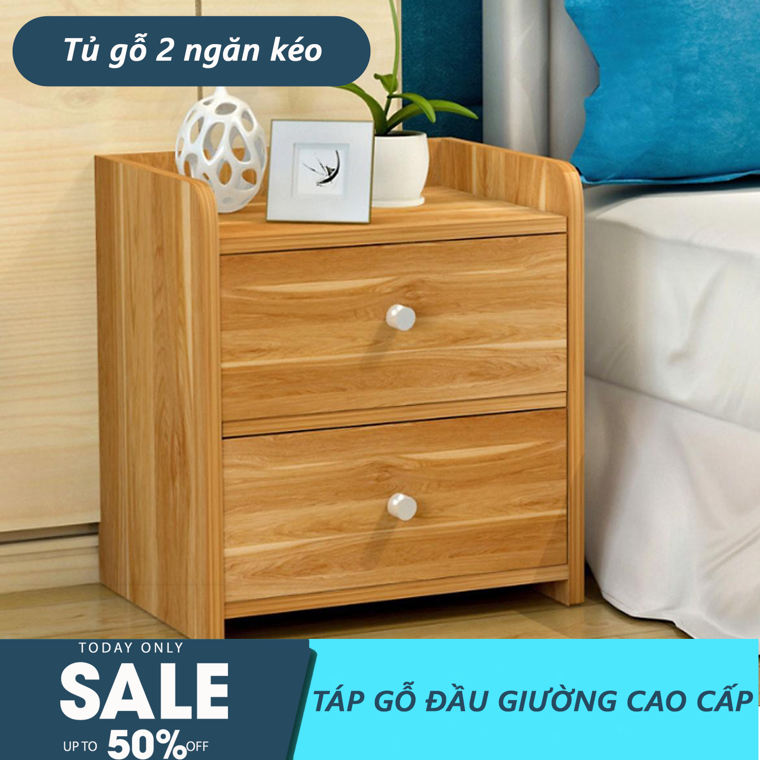 Tủ gỗ đầu giường - Tủ gỗ đầu giường 1 ngăn kéo- 2 ngăn kéo, Tủ gỗ đầu giường 2 ngăn - táp để đầu giường, kệ đầu giường tiện ích gia đình , nhỏ gọn dễ lắp- Hỗ trợ đổi trả 7 ngày