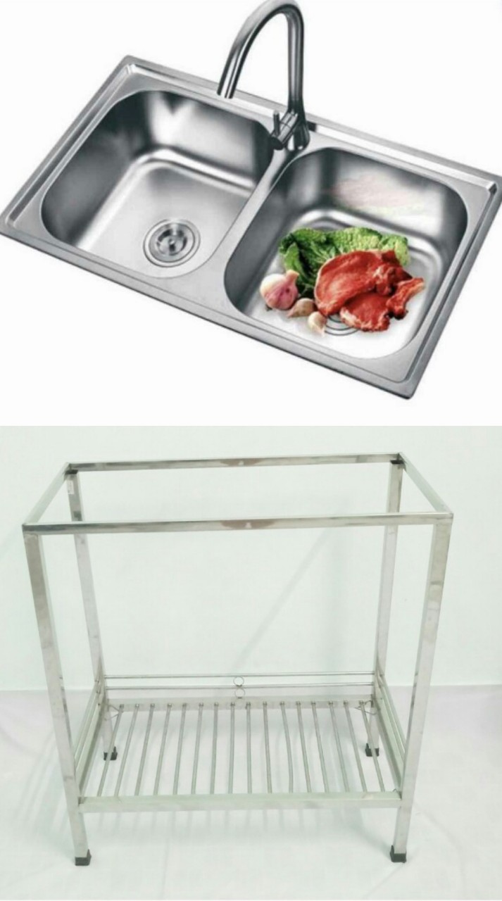 [HCM]COMBO CHẬU RỬA CHÉN CÓ CHÂN  VÀ VÒI INOX CAO CẤP KT 78 x 43 x 78cm (DxRxC)