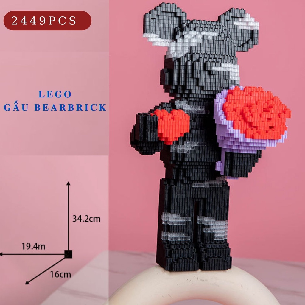Bộ đồ chơi lắp ghép xếp hình lắp ráp gấu BearBrick cỡ lớn 34cm tặng kèm búa lắp ráp, Bộ đồ chơi lắp ráp gấu BearBrick