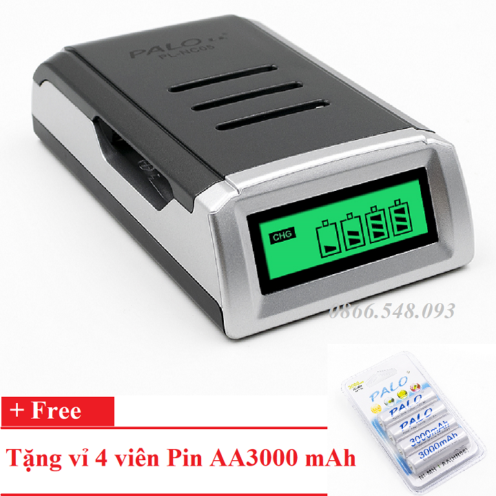 Bộ sạc pin tiểu đa năng AA/AAA PALO tặng 4 pin AA3000 mAh