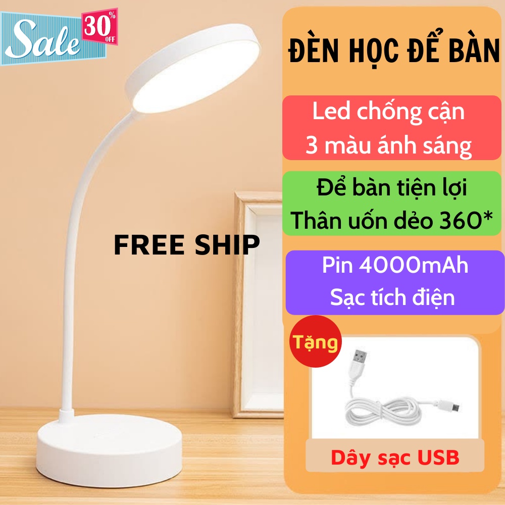 Đèn học chống cận , đèn học để bàn tiện lợi viết và đọc sách thiết kế nhỏ gọn tiện dụng TOPTEN.
