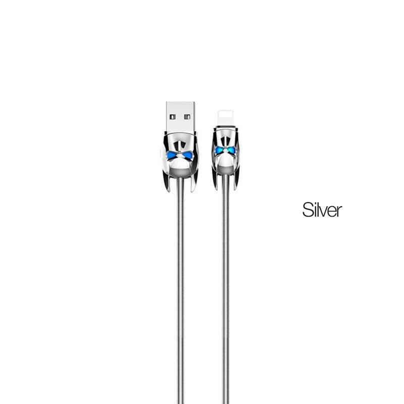 Cáp sạc nhanh và truyền dữ liệu Lightning Hoco U30, sạc nhanh 2.4A MAX, dây sạc bọc lò xo inox siêu bên, đầu sạc Batman, dành cho iPhone XS max, iPhone 11, iPhone 11 Pro max, dài 120cm