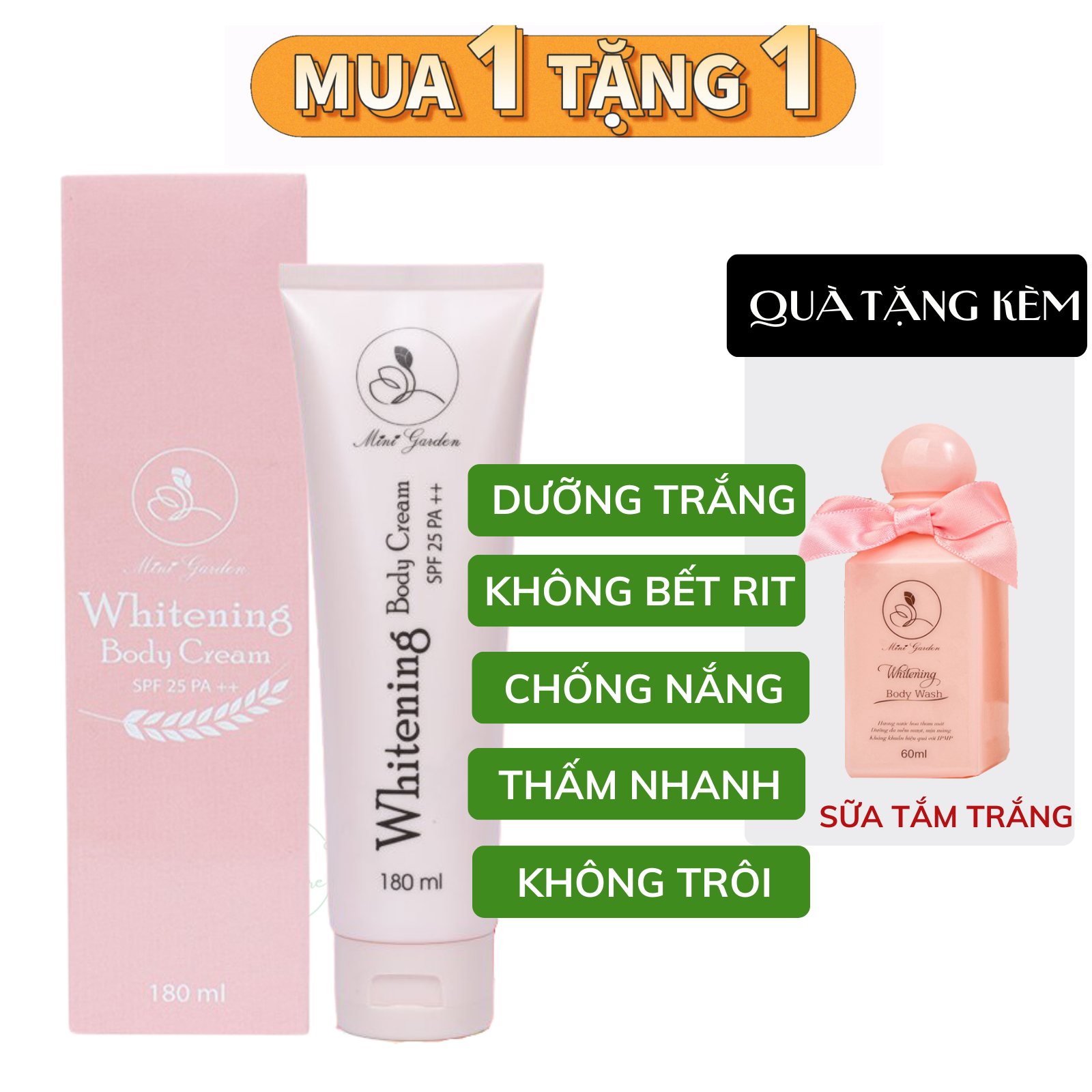 Kem Body Trắng Da Whitening Body Men Bia Cream SPF 25 PA +++Dạng Tuýt 180ML dưỡng trắng da an toàn chỉ số chống nắng lên đến 8h kháng nước không trôi nhanh thấm không bết rit lên tone tự nhiên LALASTORE