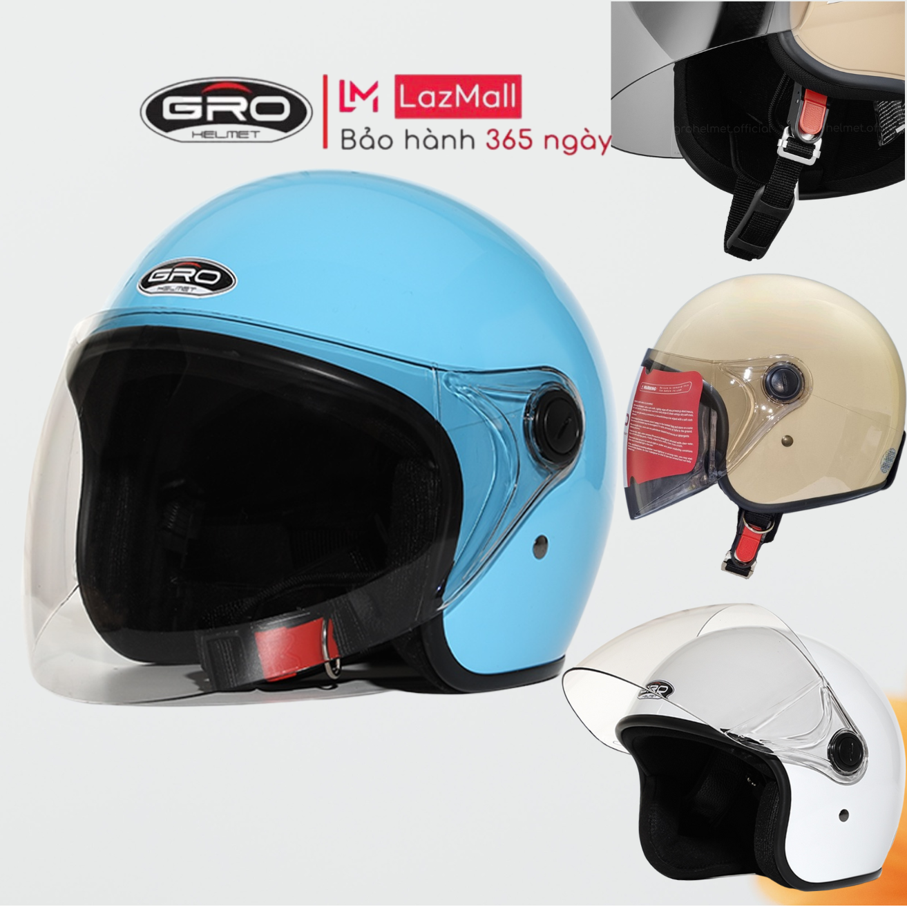 Mũ bảo hiểm 3/4 đầu GRO 818 chính hãng có kính dài màu trà, màu trong nhiều màu Size L (53-56 cm)