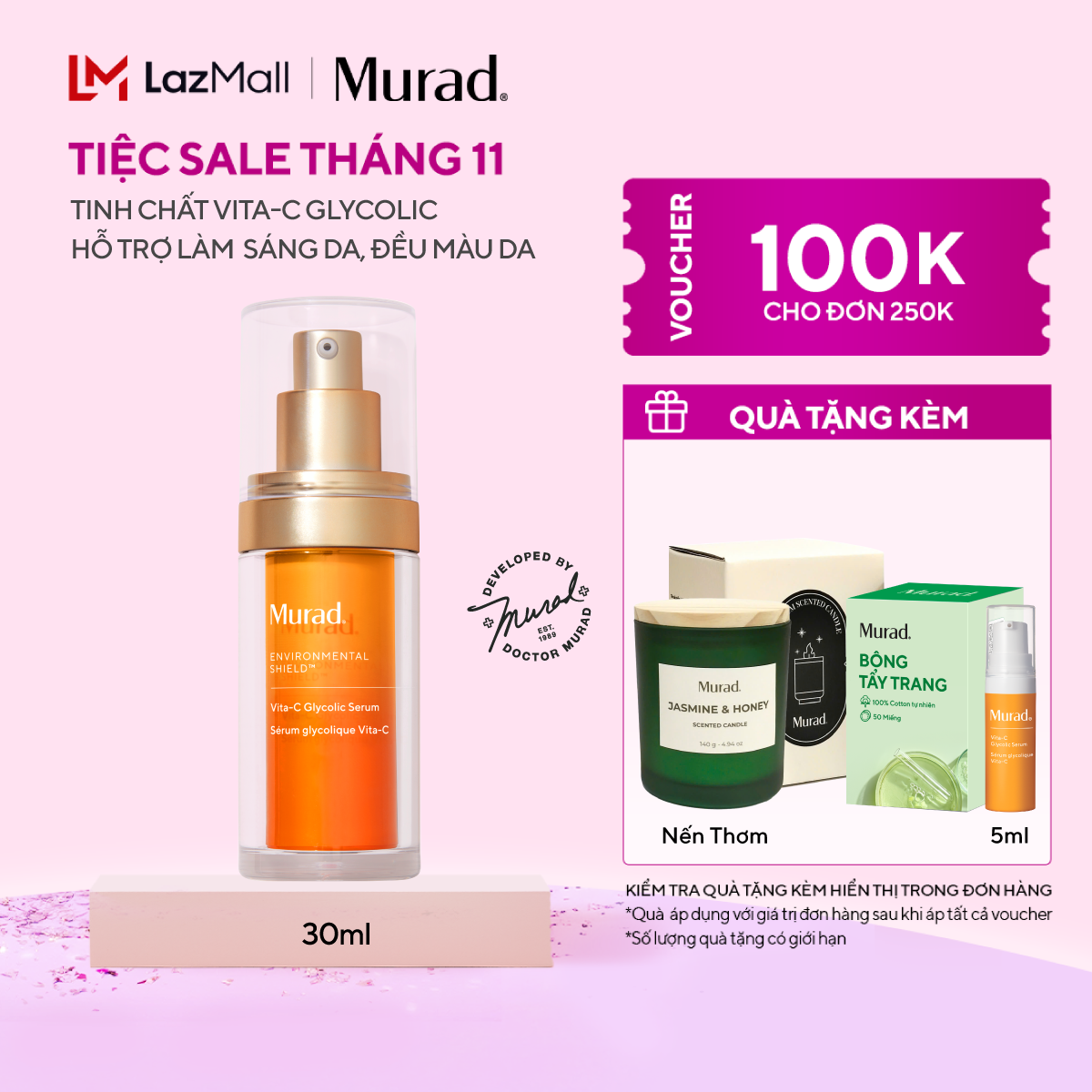 Tinh chất hỗ trợ sáng da, làm đều màu da Murad Vita-C Glycolic Serum 30ml