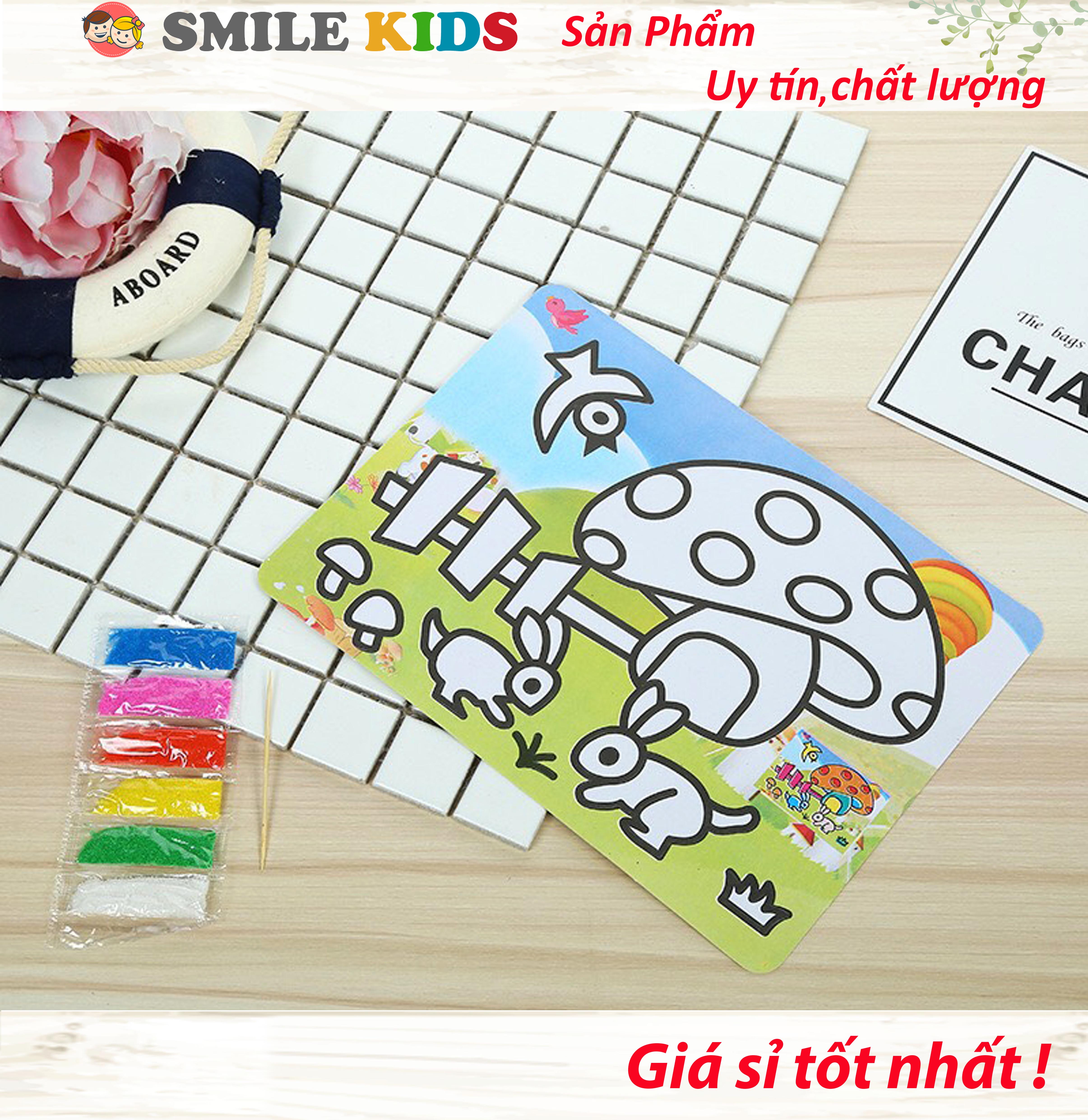 - 60 tranh cát khổ A5 nền mầu cho bé