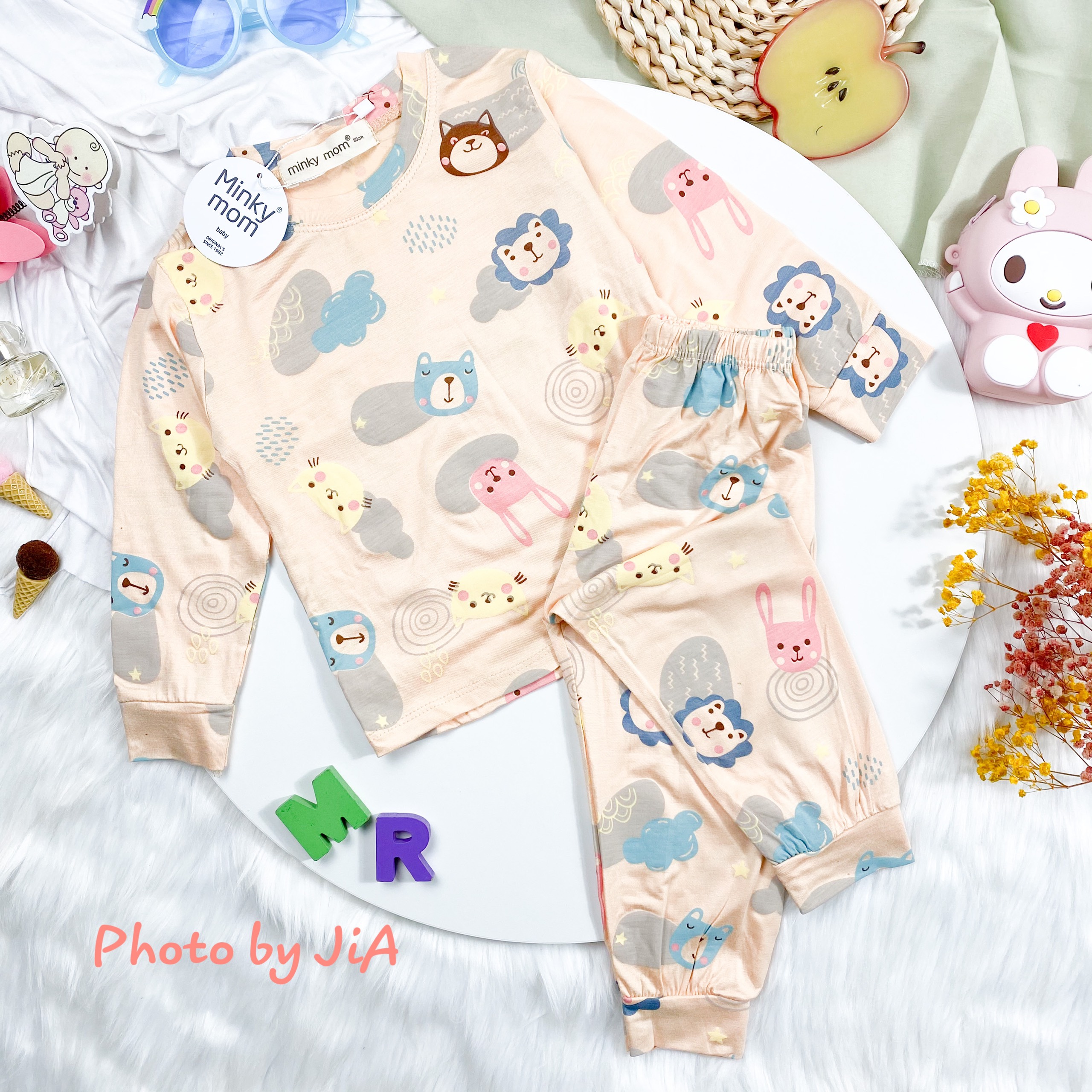 Bộ Dài Tay Thun Lạnh MINKY MOM In Hình Động Vật Dễ Thương Cho Bé 08 Tuổi Phù hợp Bé Từ 827kg TDIN23