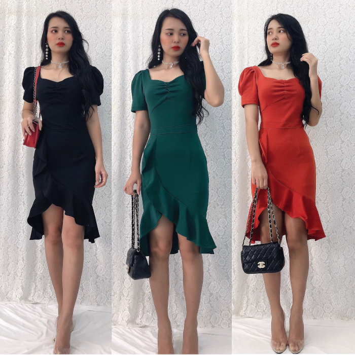 [HCM]Đầm ôm dự tiệc nhún ngực tùng phối bèo sang trọng tôn dáng MS0126