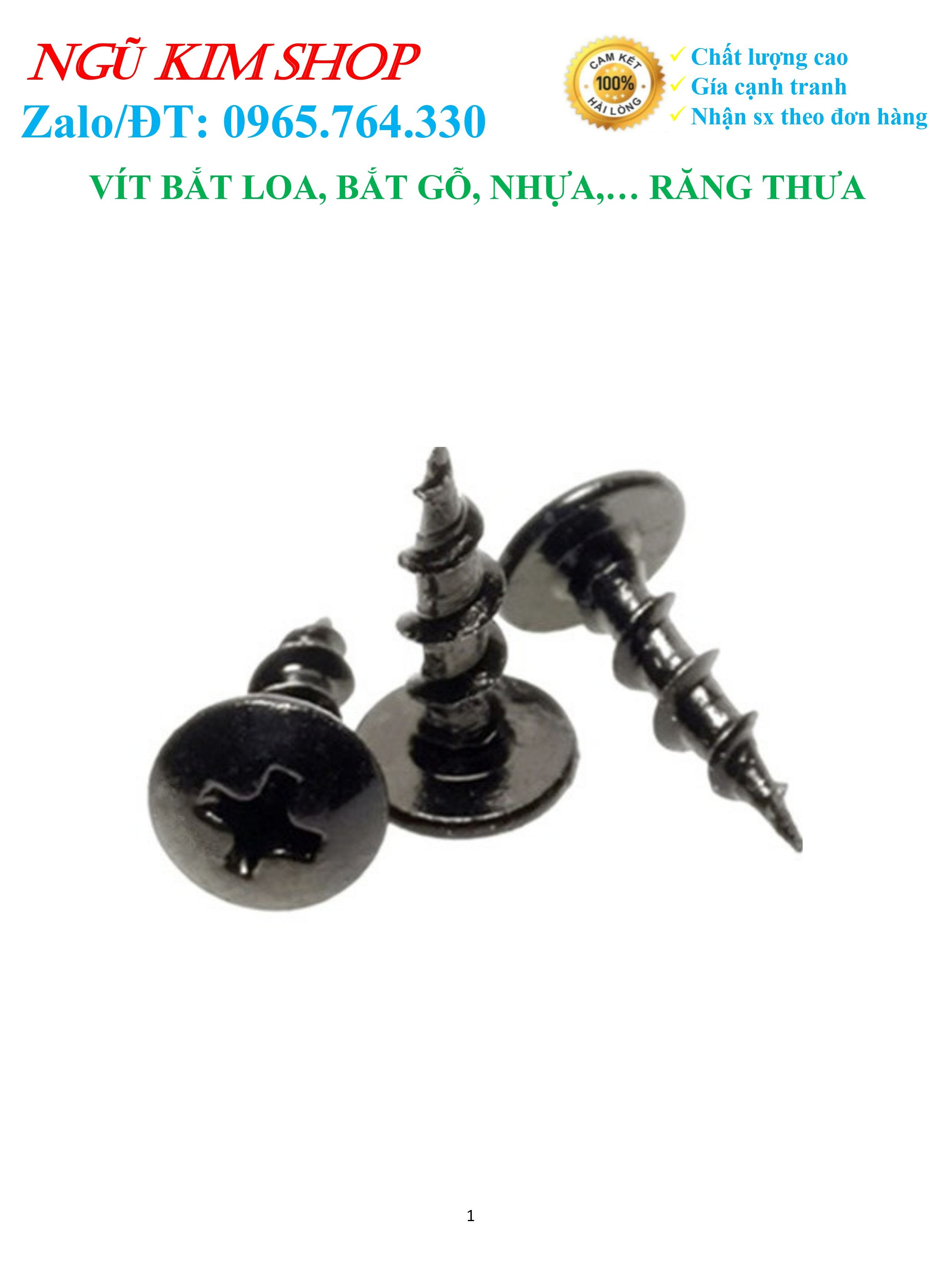 Vít bắt loa m4 x l _ răng thưa mạ đen