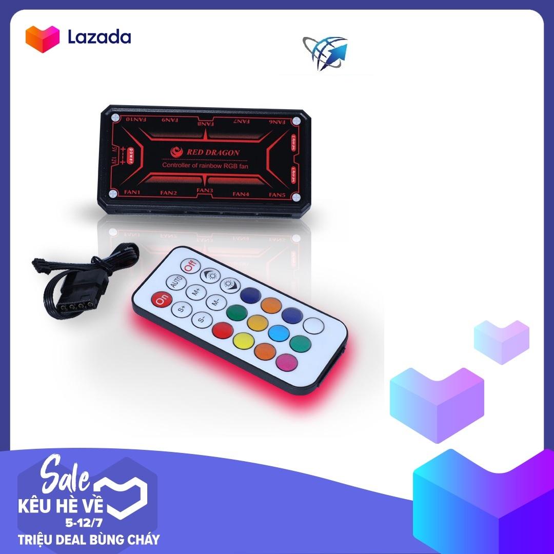 Bộ HUB Red Dragon chia Fan LED 10 cổng RGB kèm điều khiển