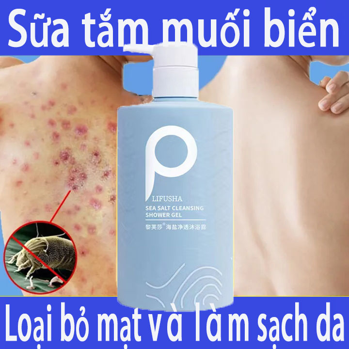 Loại bỏ ve lưng nam nữ loại bỏ mụn lưng hương muối biển chống ngứa kiềm dầu Sữa tắm dưỡng da và làm mịn da làm trắng nam nữ vũ khí phục hồi thần tốc cứ tắm là trắng/500ml